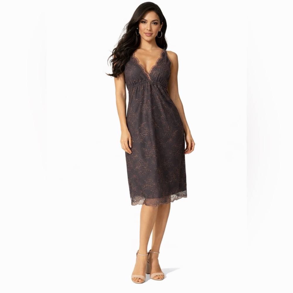 Anthropologie Twelfth Street Cynthia Vincent Dress Gray Copper S Small Lace Slip